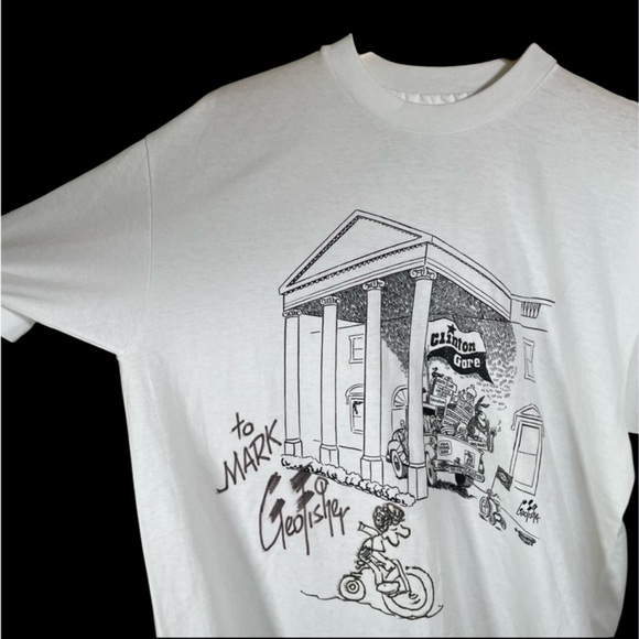 Vintage Other - Vintage Signed & hand drawn Clinton & Gore Political T-Shirt Comic by Geo Fisher